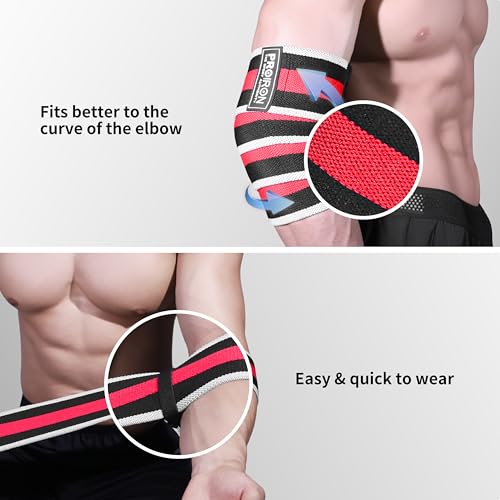 PROIRON Elbow Wraps for Weightlifting,Elastic Elbow Support Increases Stability of Joints, 40" Elbow Straps for Bench Press, Bent Row & Powerlifting for Men and Women - Pair (Phantom Red) - Image 4