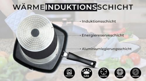 Chef Wonderful Antihaft (28cm) Grillpfanne für Induktionsherd, Marmorbeschichtung & abnehmbarer Griff… – Ansicht 5
