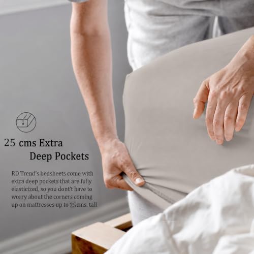 Image of RD TREND Microfiber Satin Weave Fitted Bedsheet King Size 78x72x10 Inch, Elastic Bedsheets for King Size Bed with 2 Pillow Covers-18x28 Inch (Silver)