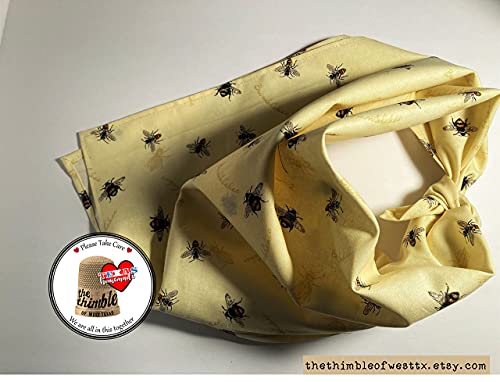 Bees - 24" Square Print Neckerchief | 100% Cotton Fabric Bandana - Light Yellow with Black | MADE IN USA3
