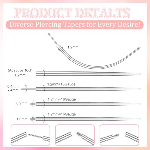 6 Pack Piercing Ball Grabber Tool and 16g Piercing Taper Kit, 316L Stainless Steel Threaded Push in Threadless Labret Tragus Helix Cochlea Pierce Clamps Ear Nose Septum Assistant Tool3