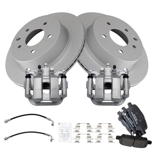 Image of TRQ Rear Brake Pad and Rotor Set Ceramic Coated Calipers Compatible with 2003-2005 Infiniti G35 350Z