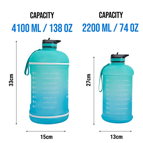 Kingaruu Half Gallon Motivational Water Bottle Water Bottles With Straw Time Marker With Cleaning Brush Leakproof Reusable Gym Sports Outdoor (Aquamarine/Deep Skyblue Gradient) #TOP2