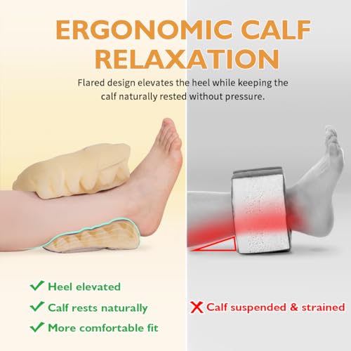Image of Heel Protector for Pressure Sores, Ankle Elevation Pillow for Heel Pain Relieve & Foot Support,Egg Crate Foam Heel Cushion Pillow for Elderly,Bedridden Patients-1PC (Khaki)
