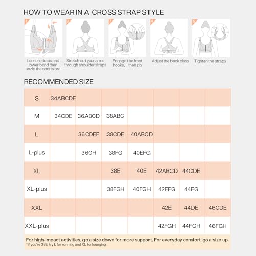 Image of High Impact Sports Bras for Women Adjustable Zip polyester Front Plus Size Workout Bra Full Coverage Removable Padded Running