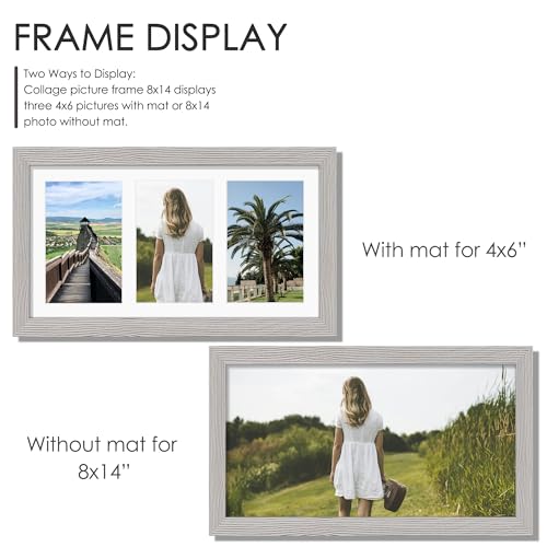 Image of DUENPY 8x14 Collage Picture Frame 4x6 Collage Picture Frame Displays Three 4x6 inch Photos or 8x14 (Without Mat) for Available Horizontal Wall Mounting Display and Vertical Grey