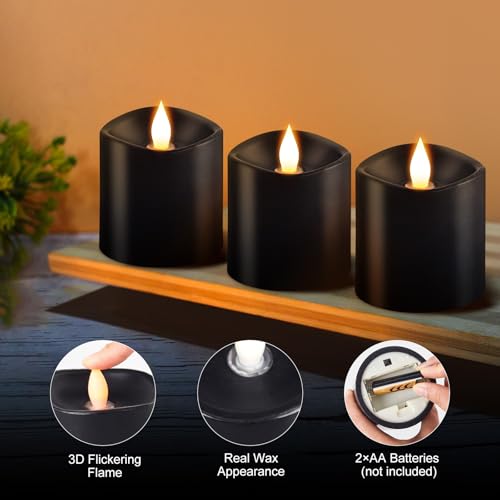 Image of 3x3 Flickering Flameless Candles Set of 3, LED Battery Candles Flickering,with Timer, 3 inch Flameless Candles with Remote,Battery Operated Candles, Holiday Home Decor for,Black