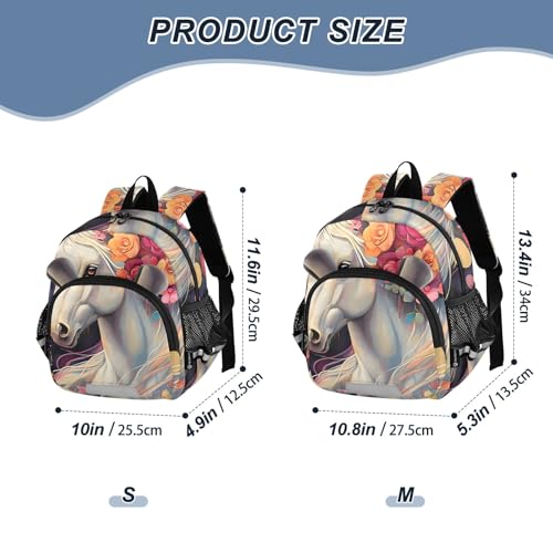 Kid's Backpack for Boys & Girls Toddler Bag Flower Horse Backpack with Safety Leash2