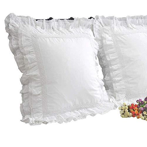 Qsh 170829-EURO-SHAMS-M Queen'S House Luxury Lace White Euro Shams Pillow Covers 26X26 Set Of 2-M cover