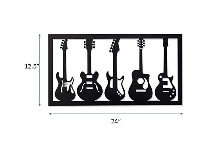 Image of METSY Guitar for Wall Hanging Music Room Decorations Items for Room Metal Wall Art Guitar Set Wall Art,(60x32cm) | Made of 1.2mm Metal Sheet, Craft | For Music Lovers