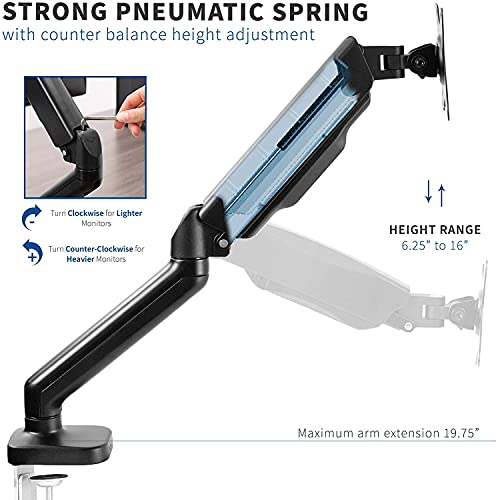 Image of Jin Office Single Monitor Gas Spring Arm |Supports 13-32 inch Screen| 10KG Weight Capacity, 1 Year Warranty| Height Adjustable Desk Mount| Spring Adjustment Monitor Stand| Tilt, Swivel, Rotation Features