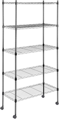 Image of Simple Deluxe 5-Tier Storage Shelving Units, 24.02 inch W x 13.78 inch D x 59 inch H Wire Shelf with Wheels & Leveling Feet, Black