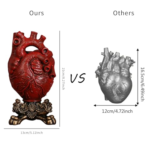 Bsearty FA01 Anatomical Heart Vase,Resin Heart Vase Flower Pot, Heart Shaped Decoration For Bedroom, Living Room, Lobby, Gothic Desktop,Blood Red thumb #3