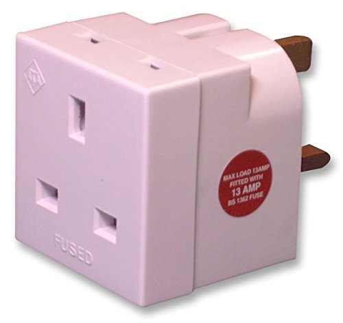 PRO ELEC 2 Way Mains Adaptor with 13A Fuse, White - UK Plug Socket Splitter