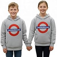 GWCC London Underground Kids Hoodie – Official Licensed TFL Grey Sweatshirt with Chain Stitch Embroidery & Tube Map Hood | Unisex pullover hoodie 1 to 13 years
