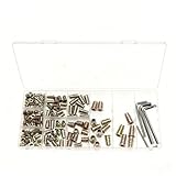 145-Piece Color Zinc Plated Furniture Embedded Nuts Assortment Kit, Metric M4 M5 M6 M8 Carbon Steel Threaded Inserts with 4 Wrenches, Organized in 18-Compartment PP Box for Woodworking and Assembly