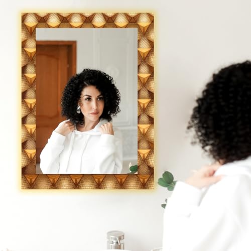 Image of NEVEX 18x24 Inch Smart LED Mirror - Rectangular Glass with UV Print Design, Touch Sensor & 3 Light Modes (Warm White, Cool White & Natural White)