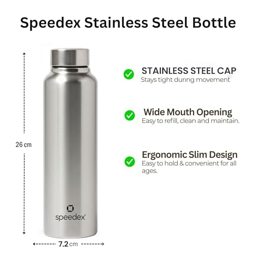 Image of Speedex Stainless Steel Water Bottle 1 Ltr, Leak Proof Screw Cap, BIS Approved 1000 ml Metal Bottle For Daily, Office, School, Gym, Travel Use for Men, Women, Kids, Adults, Silver, Set of 3