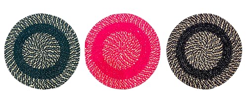Image of Cotton Round Doormat for Entrance|Handmade Cotton Doormat | Quick Dry, Washable Door Mat for Home, Bathroom & Bedroom - 16 Inch Small (Green-Pink-Coffee-3)