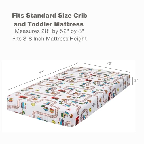 Image of Baby Boy Fitted Crib Sheet Choo Choo Train, 100% Soft Breathable Microfiber Baby Sheet, Fits Standard Size Crib Mattress 28in x 52in, Nursery Sheet