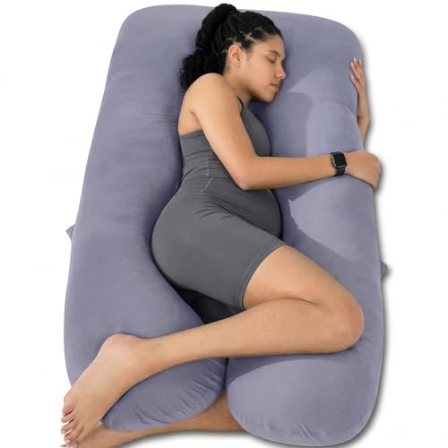 Image of QUEEN ROSE Pregnancy Pillows, 60 Inch Cooling U Shaped Body Pillow for Sleeping, Extra Long Maternity Pillow for Pregnant Women, Body Support for Adults, with Soft Silky Cover, Blue