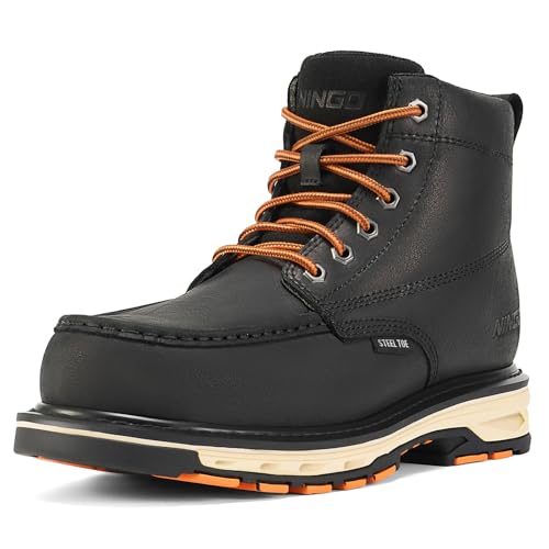 Image of NINGO Steel Toe Work Boots for Men, Puncture Proof & Non Slip Work Boots, Mens Safety Moc Toe Work Shoes with EH Protection, Water & Oil Resistant for Construction, Hunting, Welding