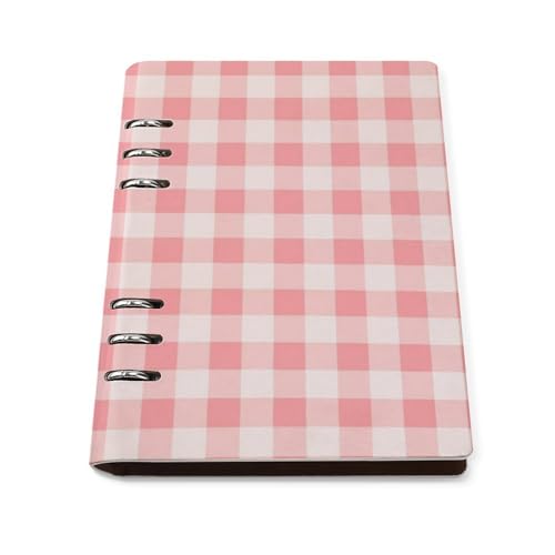 Carnet de voyage carré rose et blanc en cuir rigide rechargeable A5