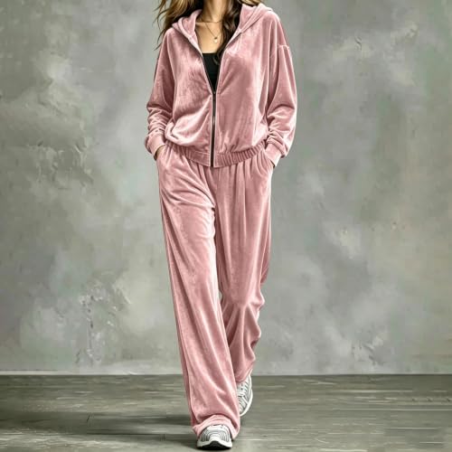 Velour Tracksuit Womens 2 Piece Velvet Zip Hoodie Wide Leg Y2K Sweatsuit - image 5