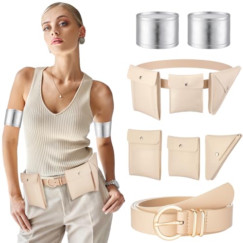 Coume 6 Pcs Women Halloween Costume Accessories Queen Cosplay Outfits Warrior Adjustable Belt Pockets Holster Cuff Armbands