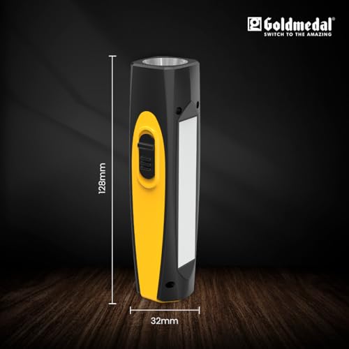 Image of Goldmedal Torcia 06 1+3W LED Rechargeable Torch -Cool Daylight(6500K)|1200 mAh Li-ion Battery |Battery Back-up Upto 4 Hrs |Type-C Charging| Deep Discharge Protection |Powerful 1W Front & 3W Side Light