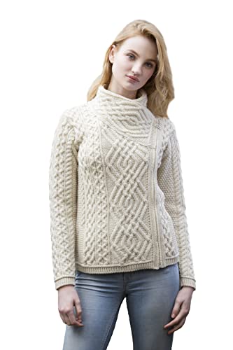 Image of Aran Crafts Irish Women's Cable Knit Side Zip Wool Jacket (Z4630)