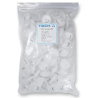 Tisch Brand SF14469 Polytetrafluoroethylene PTFE Syringe Filter, 0.45um, 25mm, 1/pk/100 per Pack | Wettability: Hydrophobic | Maximum Operating Temperature: 130 Degrees C | Burst Pressure (psi): 87 |