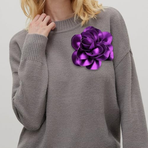 Image of 2Pack 6inch Extra Large Satin Brooches Lapel Pins Dainty Elegant Fabric Camellia Rose Flower Brooch Pin for Women Wedding Part Dance Clothes Accessories Jewelry