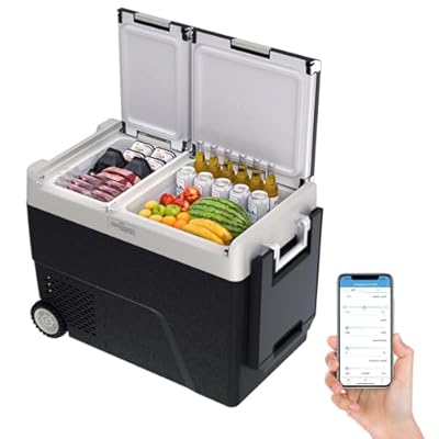 GarveeTech 51 QT Car Refrigerator, 12V Portable Electric Freezer, Dual Zone -4?-68°F, App Control, Movable Wheels, for Camping, Picnic, Travel, Road Trip, Home,12/24V DC & 110/240V AC
