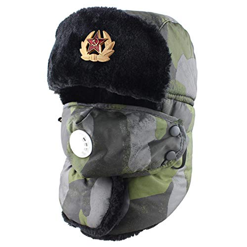 Ushanka Hombre Insignia Hombres Mujeres Rusia Ushanka Bomber Sombreros Pilot Trapper Trooper Hat Winter Earflap Hombres Snow Caps-Green_Camo
