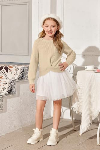 Image of Arshiner Girl's Sweaters Kids Twist Front Cute Pullover Knitted Jumper Fall Winter Clothes