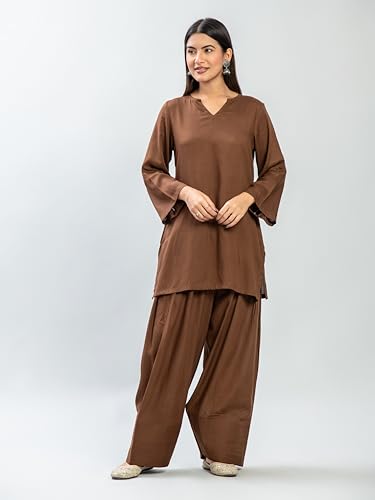 Image of Womens Rayon Solid Straight Kurta Farshi Salwar Set