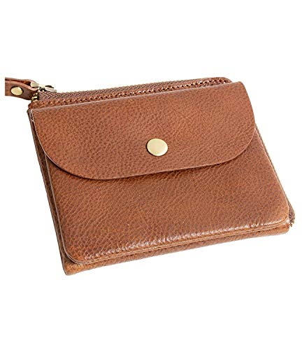 MIRACOLO Full Grain Italian Leather Slim Wallet for Women Card Holder Minimalist Coin Purse Designed in Japan (Dark Brown)