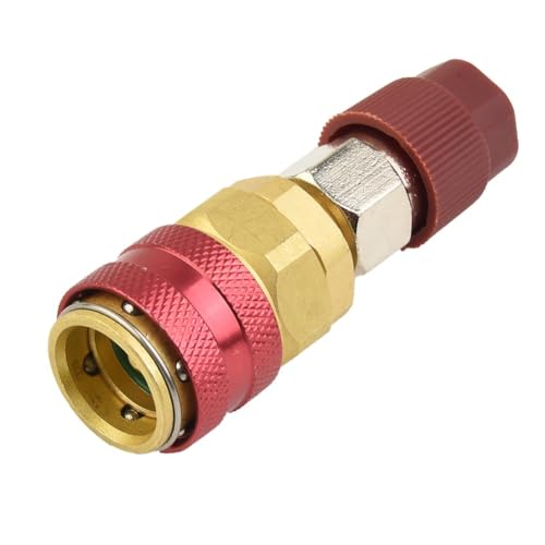 KoiLykke R134A High Side Quick Coupler Adapter, 17 mm ID Brass Fitting for Car Air Conditioning for Manifold Gauge, 180-Degree Red