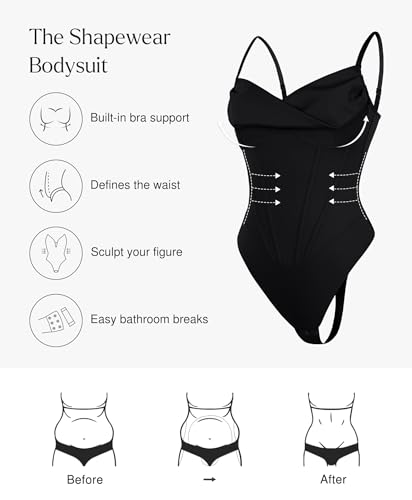 Image of Popilush Corset Bodysuit for Women Tummy Control Shapewear Bodysuits Cowl Neck Going Out Tops Body Suit Concert Outfits