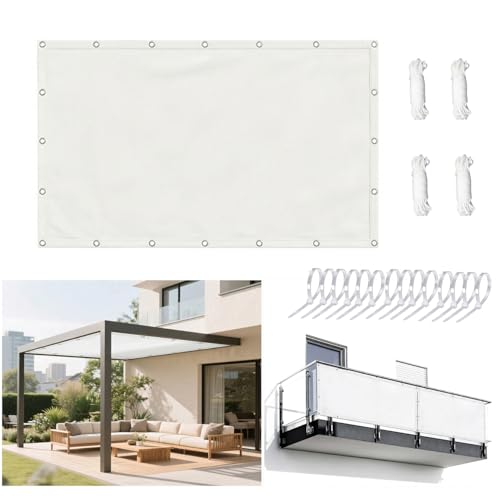 Voile d'ombrage pour terrasse et jardin, grande toile blanche rectangulaire 4,8x7,5 m