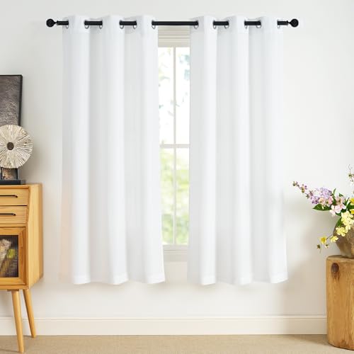 NICETOWN White Sheer Curtains 63 inches Long Privacy Non See Through Drapes for Bedroom Living Room, 2 Panels Light Filtering Grommet Top Semi Sheer C