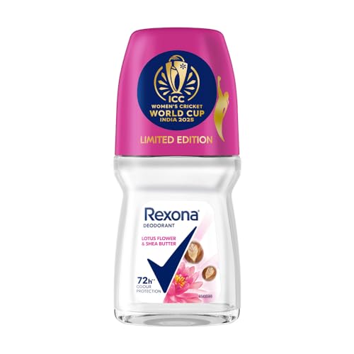 Image of Rexona Lotus Flower & Shea Butter Antiperspirant Roll-On | for Women | 12-HSA & Glycerin| 72H Odour Protection| Limited Edition Pack - ICC Women's Cricket World Cup India 2025 |50 ML