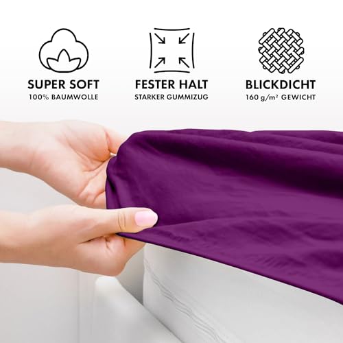 Jacobson Jersey Spannbettlaken Spannbetttuch Baumwolle Bettlaken (90x200-100x200 cm, Royal Lila) – Ansicht 3