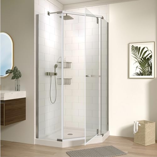 ACE DECOR 36\" D x 36\" W x 72\" H Frameless Neo-Angle Shower Enclosure, 1/4\" (6mm) Clear SGCC Tempered Glass, Pivot Shower Door in Chrome Finish, Reversible Installation - Thumbnail 3