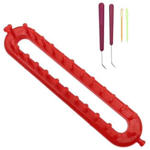 sunnates Rectangle Knitting Looms 26cm Red Knitting Loom Set Children Scarf Knitting Loom with Crochet and Needle for Knitting Enthusiasts