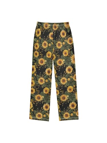 ZZKKO Yellow Sunflower and Black Background Boys Pants for Kids Jogger Pants with Pockets S2