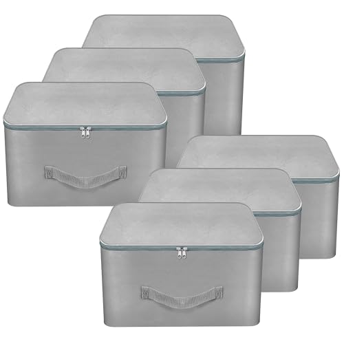 Image of Storite 6 Pack Nylon Wardrobe Bag Underbed Cloth Storage Organizer | Moisture ProofStorage box for Clothes Saree Bags with Zippered Closure & Handle (Grey, 37x35x23 cm) Square