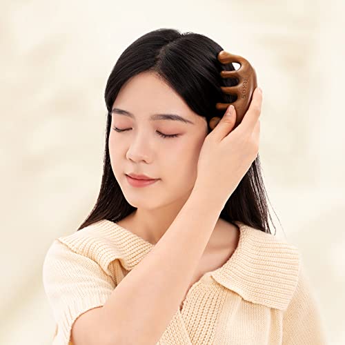 Rhos Wooden Massage Comb,Gua Sha Comb-Green Sandalwood Hair Comb For Head Scalp/Facial/Body Massage,Anti-Static Wooden Wide Tooth Hair Comb For Men&Women-Small Portable Wooden Comb For Travel #TOP4