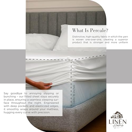Image of Linen Home 2-Pack King Sheet Set, 100% Cotton Percale Bedding, 8-Piece Value Bundle, Deep Pocket Cooling Bed Sheets for Hot Sleepers, Breathable & Crisp Hotel Quality, Long-Staple Cotton, Snow White